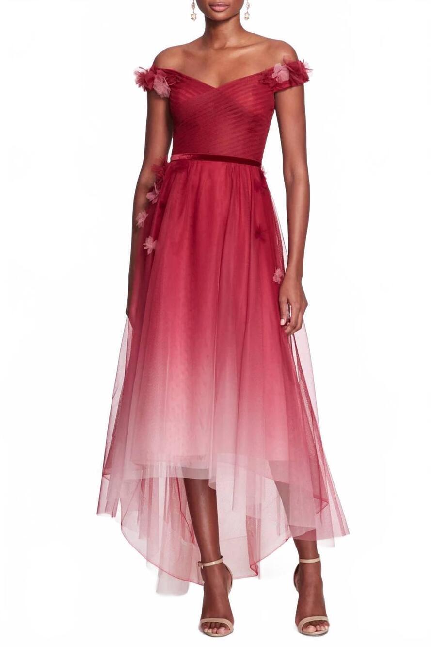 NEW MARCHESA NOTTE off the shoulder ombre gown in rose